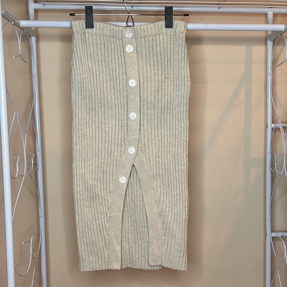 Sweater Skirt, Nude, Size Small, Faux Button Design